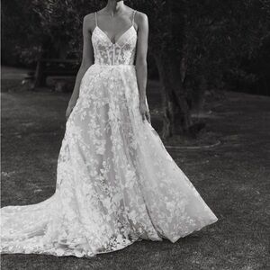 Alena Leena - Agave Floral lace a-line wedding dress bodice, spaghetti strap